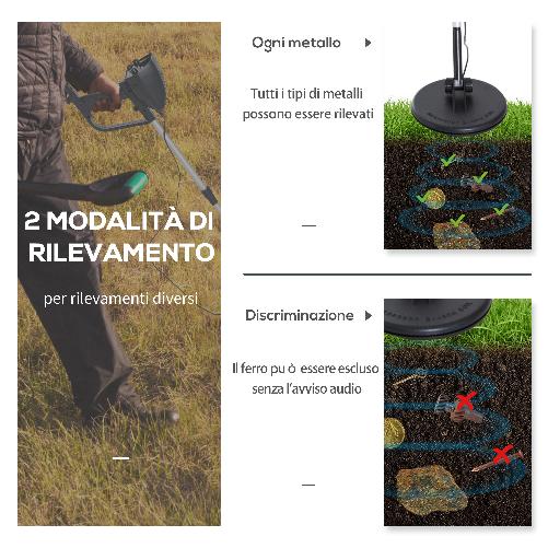 Outsunny-Metal-Detector-Cercametalli-2-Modalita-Bobina-Impermeabile-con-Attacco-Cuffia-13×24×77.5-105cm-Nero