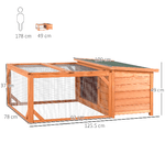 PawHut-Conigliera-da-Esterno-e-Interno-in-Legno-con-Casetta-per-Conigli-e-Area-Aperta-Recintata-125.5x100x49cm-Arancione