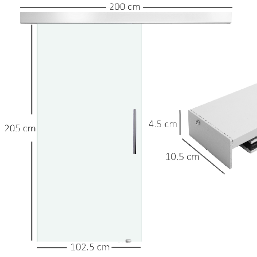 HOMCOM-Porta-Scorrevole-Interna-in-Vetro-Smerigliato-con-Binario-B1-e-Maniglia-per-Bagno-Cucina-Studio-Vetro-205x-102.5x-08cm