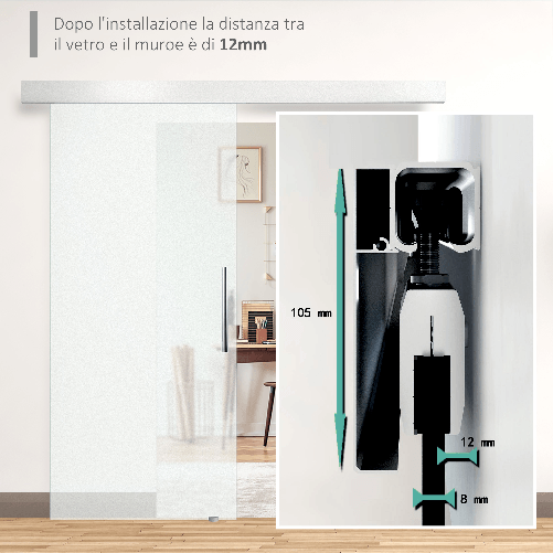 HOMCOM-Porta-Scorrevole-Interna-in-Vetro-Smerigliato-con-Binario-B1-e-Maniglia-per-Bagno-Cucina-Studio-Vetro-205x-102.5x-08cm