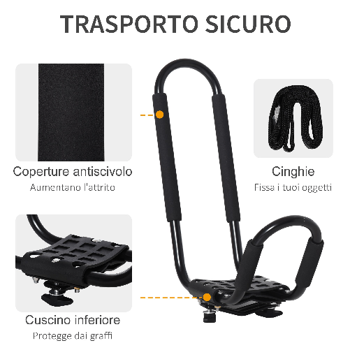 HOMCOM-Set-2-Staffe-Porta-Kayak-con-Attacco-Universale-per-Portapacchi-Adatte-per-Canoe-e-Paddleboard-Nero-46x16.5x47cm