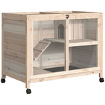 PawHut Conigliera in Legno a 2 Piani con Casetta, Rampa e Vassoio Estraibile, 91.5x53.3x73cm - Legno