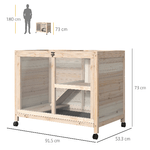 PawHut-Conigliera-in-Legno-a-2-Piani-con-Casetta-Rampa-e-Vassoio-Estraibile-91.5x53.3x73cm---Legno