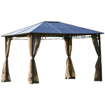 Outsunny Gazebo da Giardino con Zanzariera 3.6x3m Tetto Policarbonato Marrone