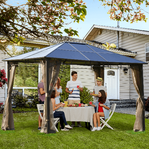 Outsunny-Gazebo-da-Giardino-con-Zanzariera-3.6x3m-Tetto-Policarbonato-Marrone