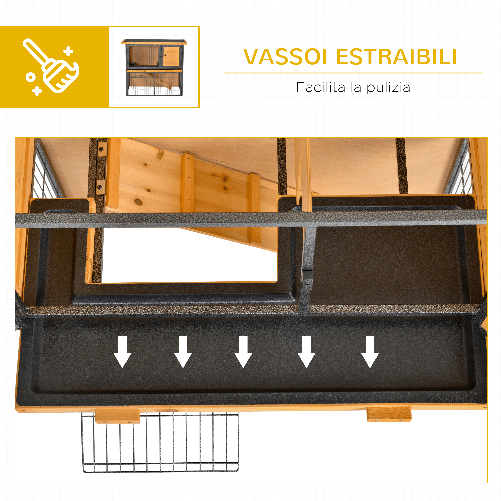 PawHut-Gabbia-per-Conigli-con-Rampa-e-Area-Aperta-Conigliera-in-Legno-e-Metallo-su-2-Livelli-Giallo-Chiaro-89.5x45x81cm