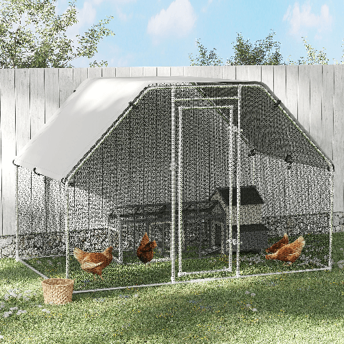 Pawhut-Recinto-per-Galline-in-Metallo-Galvanizzato-e-Tessuto-Oxford-con-Porta-con-Blocco-280x193.5x195-cm