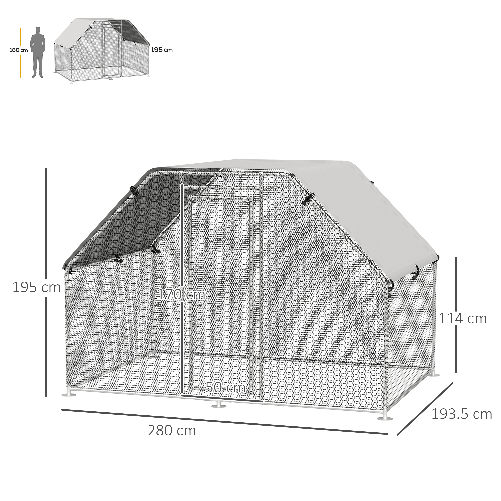 Pawhut-Recinto-per-Galline-in-Metallo-Galvanizzato-e-Tessuto-Oxford-con-Porta-con-Blocco-280x193.5x195-cm