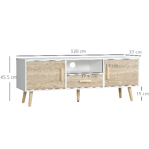 HOMCOM-Mobile-TV-Basso-per-TV-max-46--con-Ripiano-Aperto-Cassetto-e-2-Armadietti-in-Truciolato-e-Pino-140x40x55.3-cm