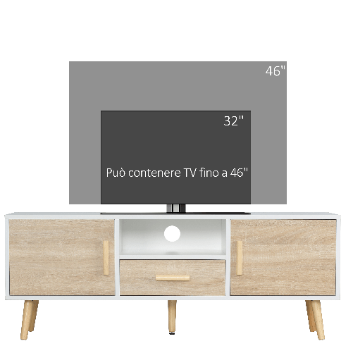 HOMCOM-Mobile-TV-Basso-per-TV-max-46--con-Ripiano-Aperto-Cassetto-e-2-Armadietti-in-Truciolato-e-Pino-140x40x55.3-cm