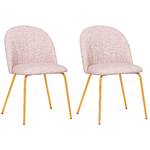 HOMCOM Set di 2 Sedie da Pranzo in Tessuto effetto Lino con Gambe in Acciaio, 55.5x59x81 cm, Rosa e Oro