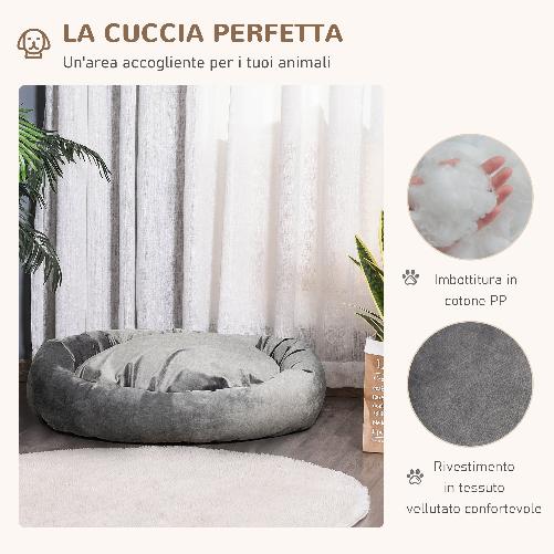 PawHut-Cuccia-per-Cani-Imbottita-con-Bordi-Rialzati-e-Cuscino-Rivestimento-in-Velluto-Sfoderabile-81.5x58x18cm---Grigio-Scuro