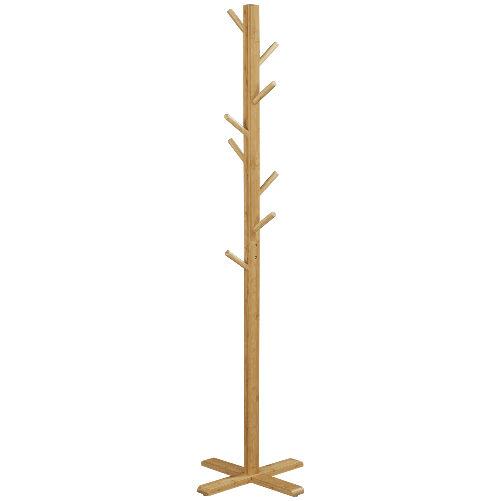 HOMCOM-Appendi-Abiti-da-Terra-in-Legno-di-bambu-con-8-Ganci-e-Base-a-X-49.5x-49.5x-178cm-Naturale