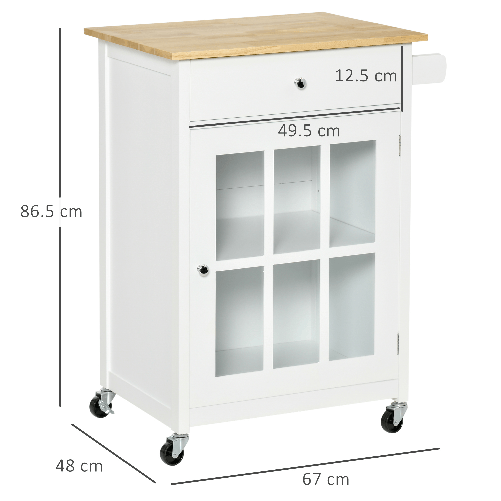 HOMCOM-Carrello-da-Cucina-Multiuso-con-4-Ruote-in-Legno-Bianco-67x48x86.5cm