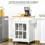 HOMCOM-Carrello-da-Cucina-Multiuso-con-4-Ruote-in-Legno-Bianco-67x48x86.5cm