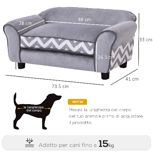 PawHut-Divanetto-per-cani-Cuccia-per-Animali-Domestici-Grigio-73.5x41x33cm