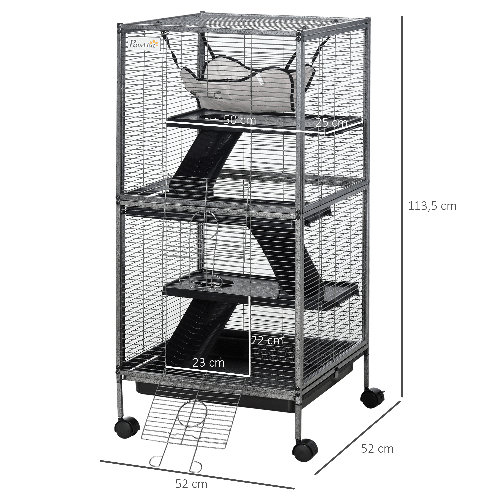 PawHut-Gabbia-in-Metallo-per-Roditori-4-Livelli-con-Vassoio-Rimovibile-52-x-52-x-113.5cm