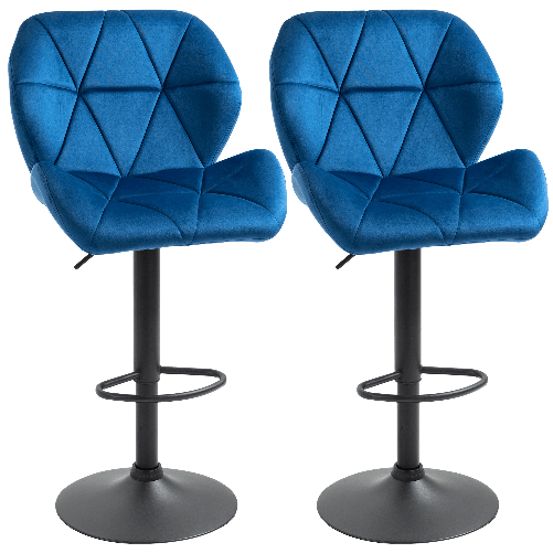 HOMCOM-Set-2-Sgabelli-da-Bar-Girevoli-con-Altezza-Regolabile-Rivestimento-Velluto-e-Base-Rotonda-51.5x57.5x93-114.5cm-Blu