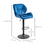 HOMCOM-Set-2-Sgabelli-da-Bar-Girevoli-con-Altezza-Regolabile-Rivestimento-Velluto-e-Base-Rotonda-51.5x57.5x93-114.5cm-Blu