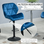 HOMCOM-Set-2-Sgabelli-da-Bar-Girevoli-con-Altezza-Regolabile-Rivestimento-Velluto-e-Base-Rotonda-51.5x57.5x93-114.5cm-Blu