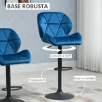 HOMCOM-Set-2-Sgabelli-da-Bar-Girevoli-con-Altezza-Regolabile-Rivestimento-Velluto-e-Base-Rotonda-51.5x57.5x93-114.5cm-Blu