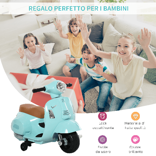 HOMCOM-Moto-Elettrica-per-Bambini-con-Licenza-Ufficiale-Vespa-Batteria-6V-Fari-e-Clacson-per-Bimbi-da-18-36-mesi-Verde-66.5x38x52cm