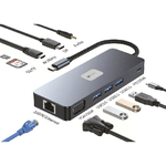 Leotec Adattatore USB-C 11 in 1 Plus a 1xDisplayPort 1xHDMI 1xVGA 1xRJ45 3xUSB-A 3.2 1xUSB-C PD 1xTF1xSD 1x Audio - Colo