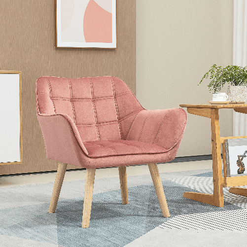 HOMCOM-Poltroncina-Stile-Nordico-in-Legno-ed-Effetto-Velluto-Rosa-per-Soggiorno-o-Ufficio-68.5x61x72.5-cm