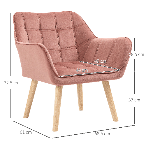HOMCOM-Poltroncina-Stile-Nordico-in-Legno-ed-Effetto-Velluto-Rosa-per-Soggiorno-o-Ufficio-68.5x61x72.5-cm