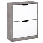 HOMCOM Mobile Portascarpe, Scarpiera Salvaspazio Bassa a 2 Ante per 8 Paia di Scarpe, Arredamento Moderno, Grigio e Bianco, 62.5x26x81cm