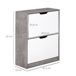 HOMCOM-Mobile-Portascarpe-Scarpiera-Salvaspazio-Bassa-a-2-Ante-per-8-Paia-di-Scarpe-Arredamento-Moderno-Grigio-e-Bianco-62.5x26x81cm