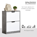 HOMCOM-Mobile-Portascarpe-Scarpiera-Salvaspazio-Bassa-a-2-Ante-per-8-Paia-di-Scarpe-Arredamento-Moderno-Grigio-e-Bianco-62.5x26x81cm