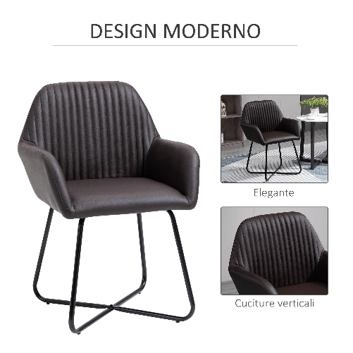 HOMCOM-Set-2-Sedie-Moderne-per-Sala-da-Pranzo-Cucina-o-Soggiorno-Sedie-Imbottite-in-Similpelle-Marrone-60x56.5x85cm