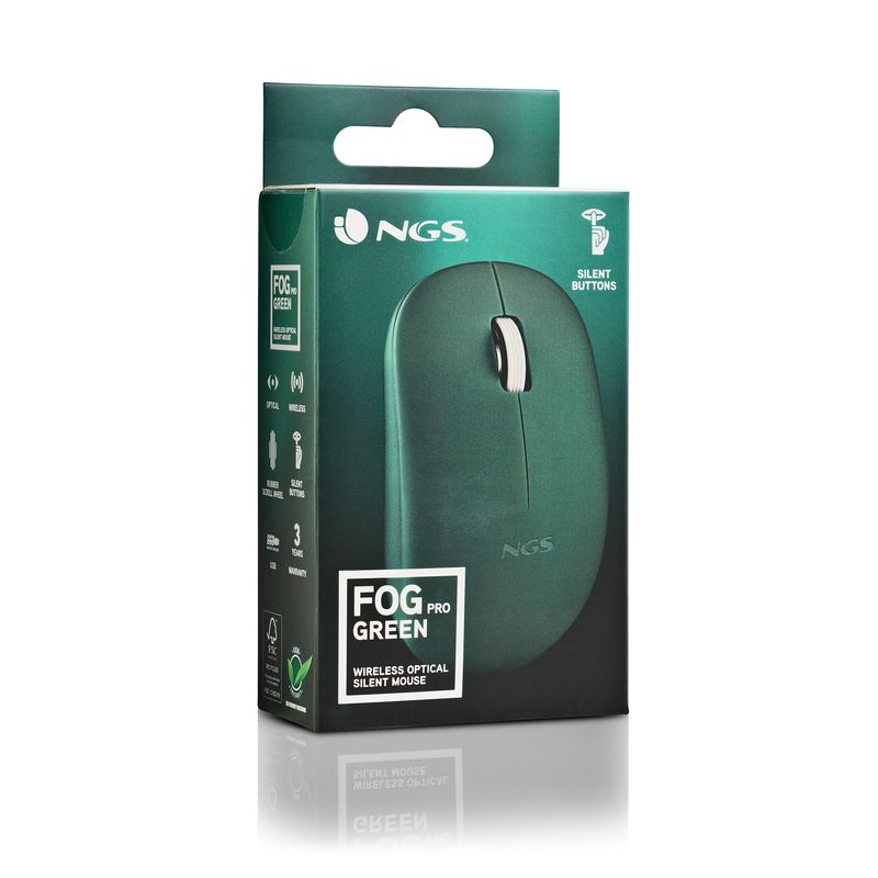 Ngs-Mouse-Wireless-2.4-GhzCon-Rotella-Silenzioso-Usb-Nano-Verde