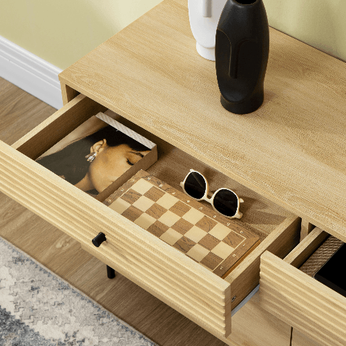 HOMCOM-Mobiletto-Basso-in-Truciolato-e-Acciaio-da-Cucina-e-Soggiorno-con-2-Cassetti-e-Armadietto-120x39.5x64-cm