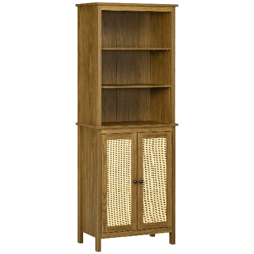 HOMCOM-Mobile-Libreria-Stile-Boho-in-Legno-con-3-Ripiani-e-Armadietto-a-2-Ante-60x34.5x162-cm