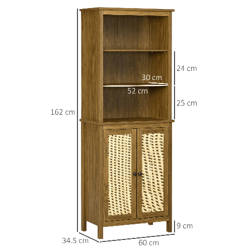 HOMCOM-Mobile-Libreria-Stile-Boho-in-Legno-con-3-Ripiani-e-Armadietto-a-2-Ante-60x34.5x162-cm