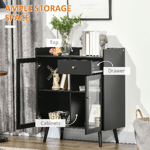 HOMCOM-Armadietto-Due-Ante-con-Ripiano-Regolabile-e-Spazi-Aperti-in-MDF-e-Legno-80x40x94.3-cm-Nero