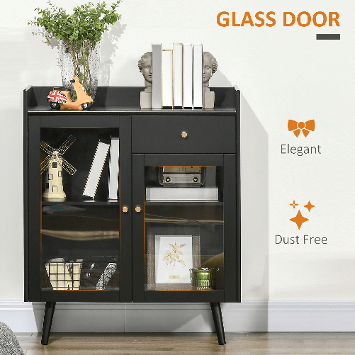 HOMCOM-Armadietto-Due-Ante-con-Ripiano-Regolabile-e-Spazi-Aperti-in-MDF-e-Legno-80x40x94.3-cm-Nero
