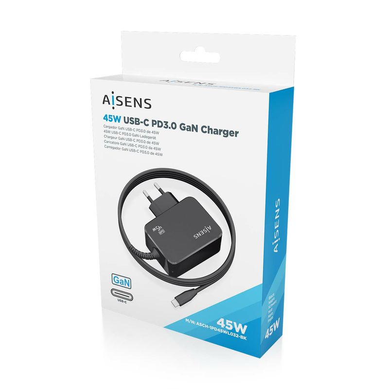 AISENS-ASCH-1PD45WL032-BK-Caricabatterie-per-dispositivi-mobili-Universale-Nero-AC-Interno