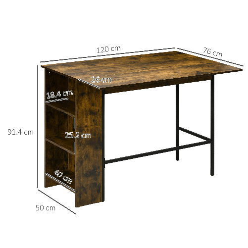 HOMCOM-Bancone-Bar-Pieghevole-Stile-Industriale-con-Scaffale-a-3-Ripiani-120x76x91.4cm