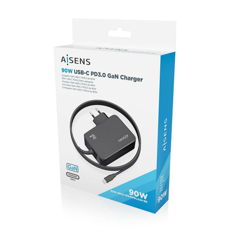 AISENS-ASCH-1PD90WL034-BK-Caricabatterie-per-dispositivi-mobili-Universale-Nero-AC-Interno