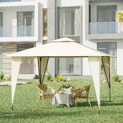 Outsunny-Gazebo-da-Giardino-3.5x3.5m-in-Metallo-e-Poliestere-Beige-con-Doppio-Tettuccio