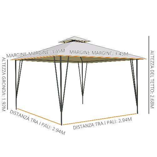 Outsunny-Gazebo-da-Giardino-3.5x3.5m-in-Metallo-e-Poliestere-Beige-con-Doppio-Tettuccio