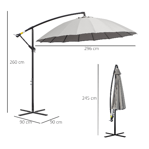 Outsunny-Ombrellone-Decentrato-da-Giardino-3x2.6-m-a-18-Stecche-con-Base-a-Croce-Grigio