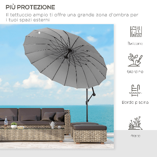 Outsunny-Ombrellone-Decentrato-da-Giardino-3x2.6-m-a-18-Stecche-con-Base-a-Croce-Grigio