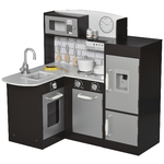 HOMCOM Cucina Giocattolo per Bambini in Legno con 14 Accessori, Forno, Lavandino, Frigo e Microonde, Età 3+ Anni, 86x64x84.5cm, Argento e Marrone