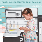 HOMCOM-Cucina-Giocattolo-per-Bambini-in-Legno-con-14-Accessori-Forno-Lavandino-Frigo-e-Microonde-Eta-3--Anni-86x64x84.5cm-Argento-e-Marrone