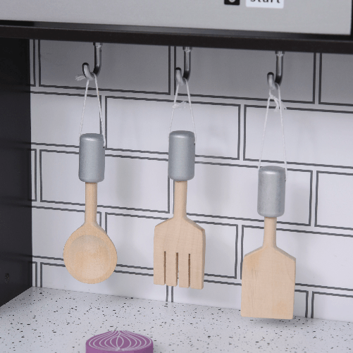 HOMCOM-Cucina-Giocattolo-per-Bambini-in-Legno-con-14-Accessori-Forno-Lavandino-Frigo-e-Microonde-Eta-3--Anni-86x64x84.5cm-Argento-e-Marrone