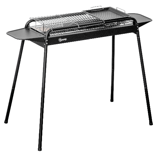 Outsunny-Barbecue-a-Carbonella-con-Griglia-e-Piastra-in-Acciaio-con-Ripiani-Laterali-113x59x83.5cm-Nero